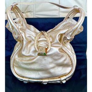 Authentic RIPANI Italy Large Gold Leather Tote | Metallic Pebbled Leather Shoppe